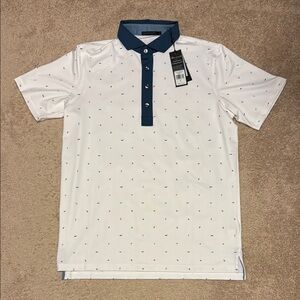 Greyson Men's White and Blue Polo Shirt